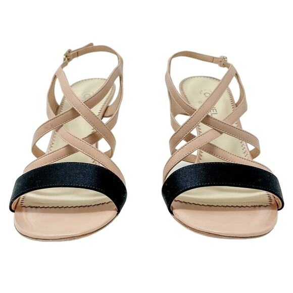 Chanel Neutral Strappy Pearl Detail CC Logo High Heel Sandals size 38.5 US7.5 - Picture 3 of 16